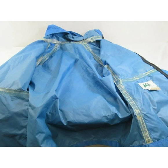 REI Co-op Rain Shell Blue Mens Vintage Raincoat Zip-up w Hood Nylon Small Jacket - Picture 11 of 12